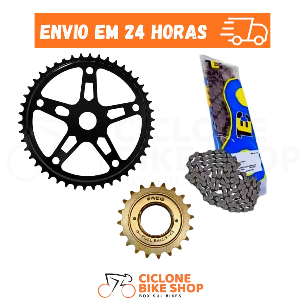 Kit Relação Bike Catraca 20 Dentes  + Coroa 46 Dentes + Corrente Grossa