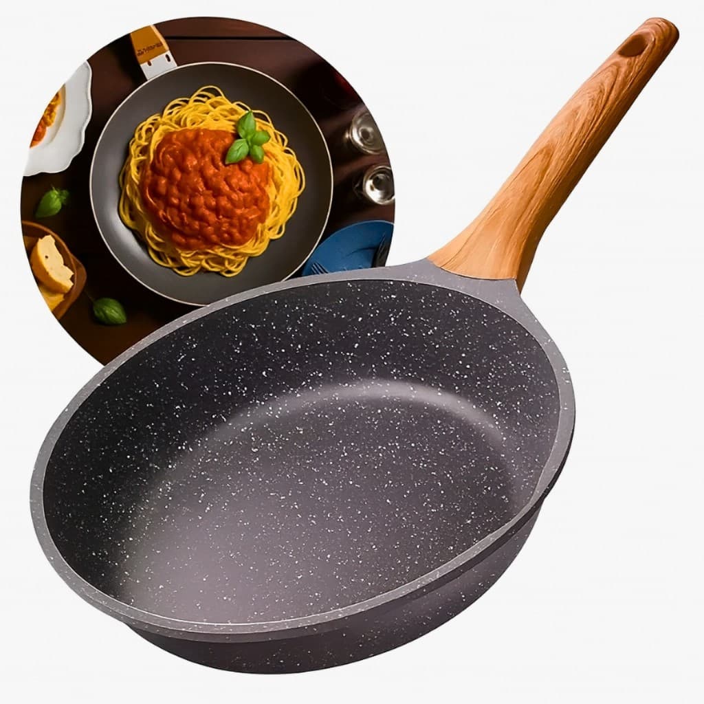 Frigideira Antiaderente Fogão Indução de Alumínio Revestimento Cerâmico Cabo Madeira Não Gruda