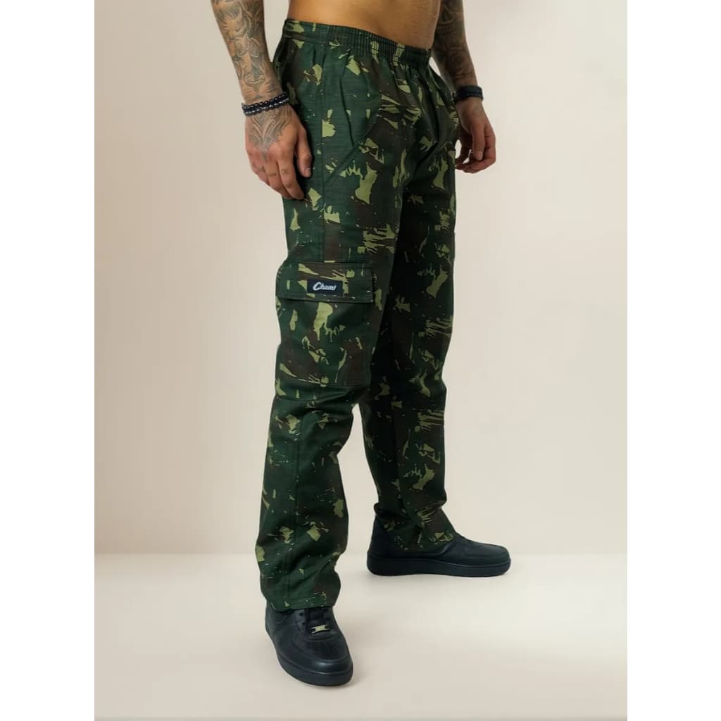 Calça 6 Bolsos Riph Stop Camuflada Tática Exercito Reforçada Militar Elástico  Cordão  Casual Street