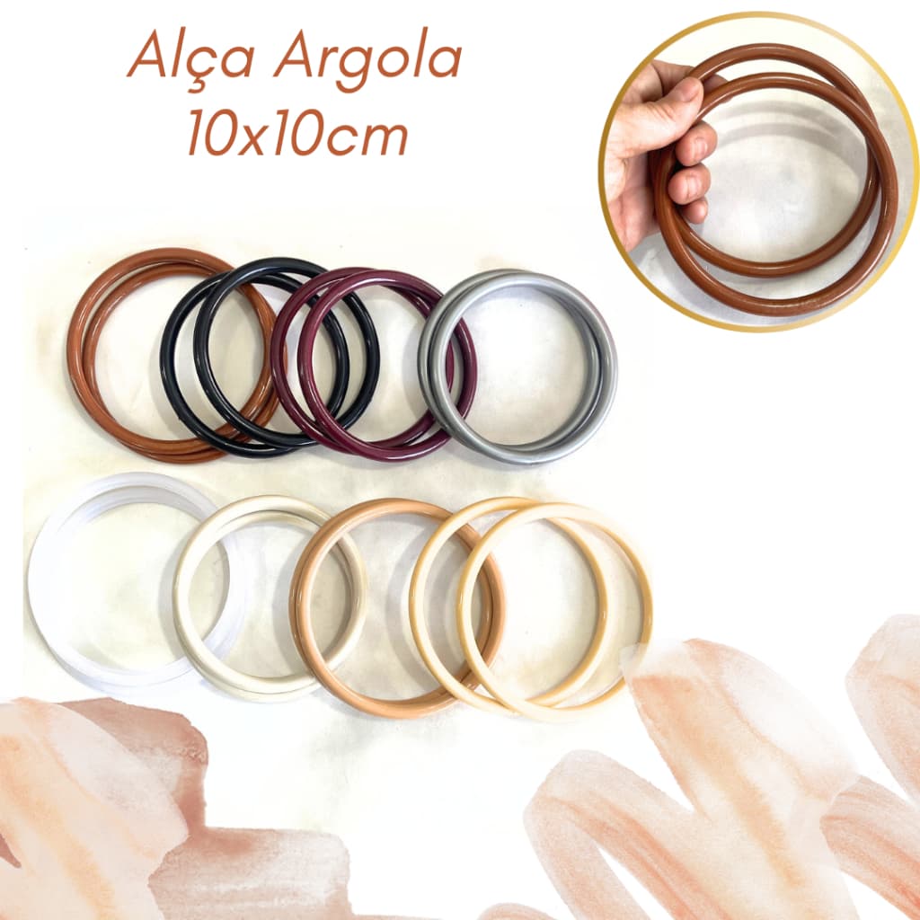 Par de alça em resina acrílica 10cm  várias cores para bolsa de mão crochê, macramê ou tricô