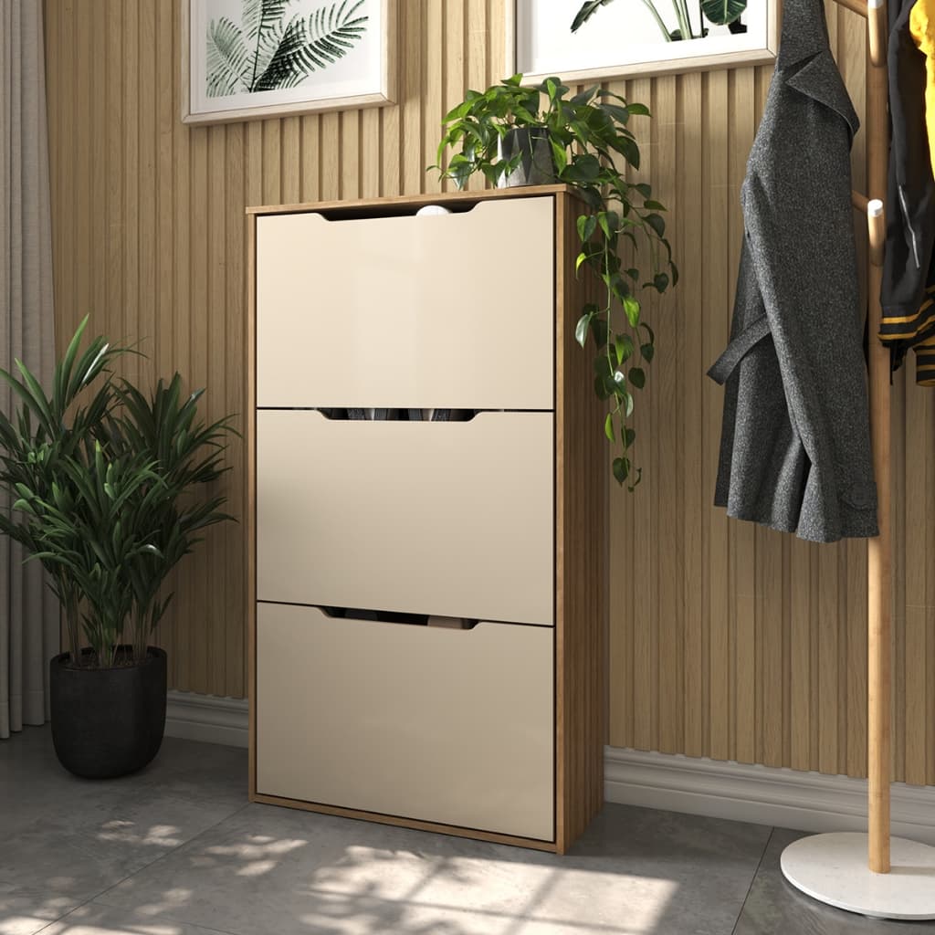 Sapateira Retrátil Inclinável 3 Portas Basculantes Organizador Multiuso Puxador Cava-Para Calçados Hall Entrada e Quarto