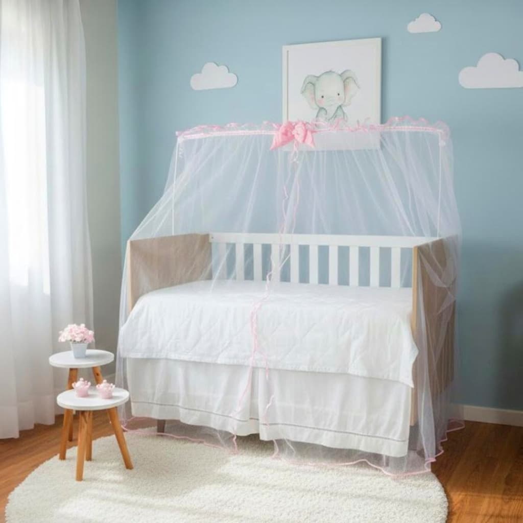 Mosquiteiro de Berço Para Bebê Tela Rede Cortinado de Fita Menino Menina Americano Nacional 01 peça