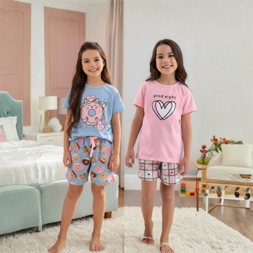 Kit 2 Pijama Infantil Menina Manga Curta Verão Promoção