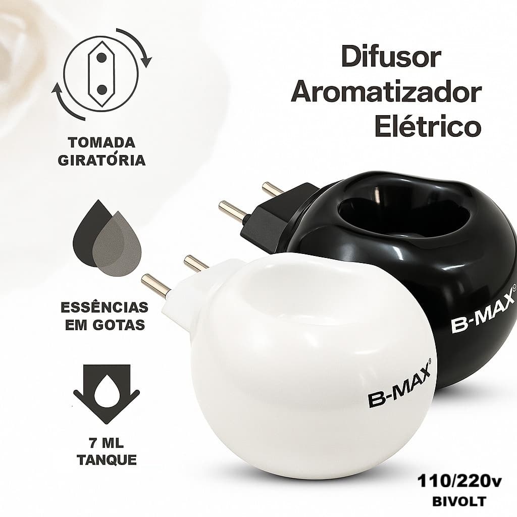 Difusor Aromatizador Elétrico Bivolt Porcelana Plug Giratório B-MAX