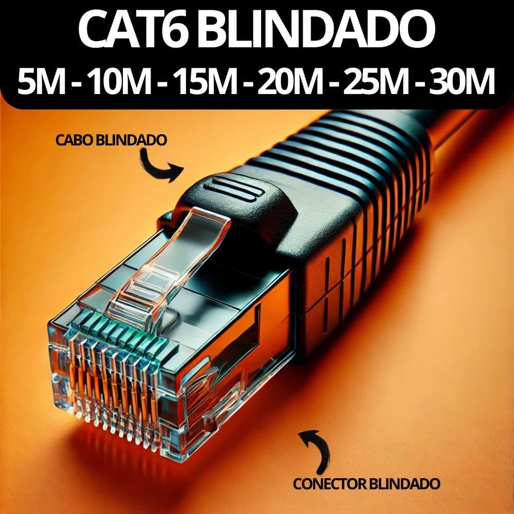 CABO DE REDE CAT6 BLINDADO ANTI-INTERFERENCIA 5M 10M 15M 20M 25M 30M