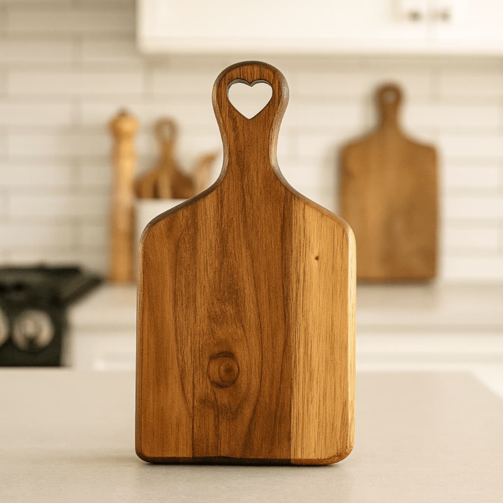 Tábua Coração da Mata 22x10 em Madeira Teca – Petiscos, Porções, Café, Sobremesas e Mini Tábuas