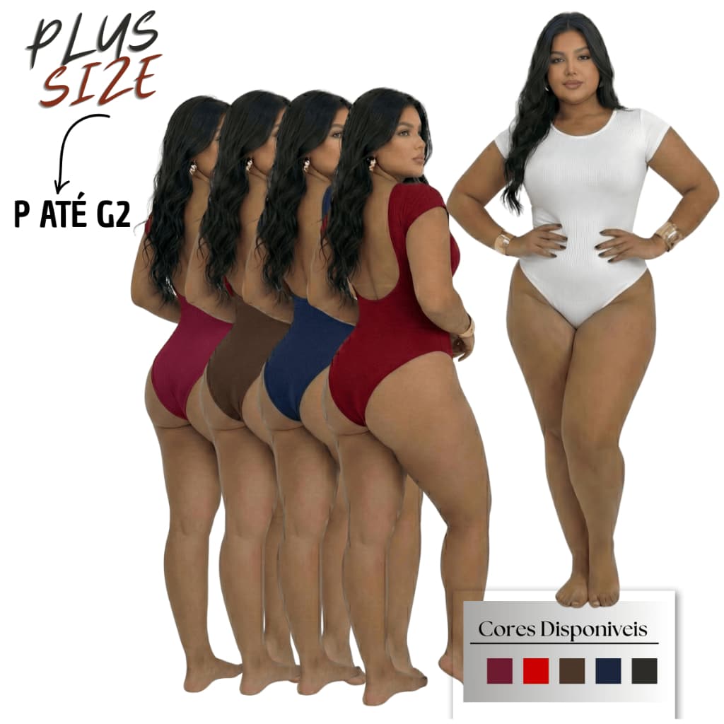 Body Feminino Costas Nuas Plus Size  Bory Manga Princesa Tecido Elasticidade Toque de Poliamida
