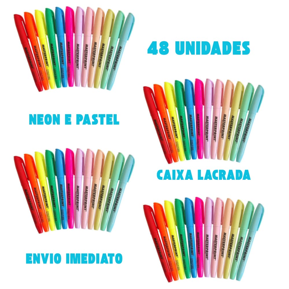 Kit 48 Marca Textos Coloridos – Marcadores para Estudo, Escola e Escritório Secagem rápida Envio Imediato