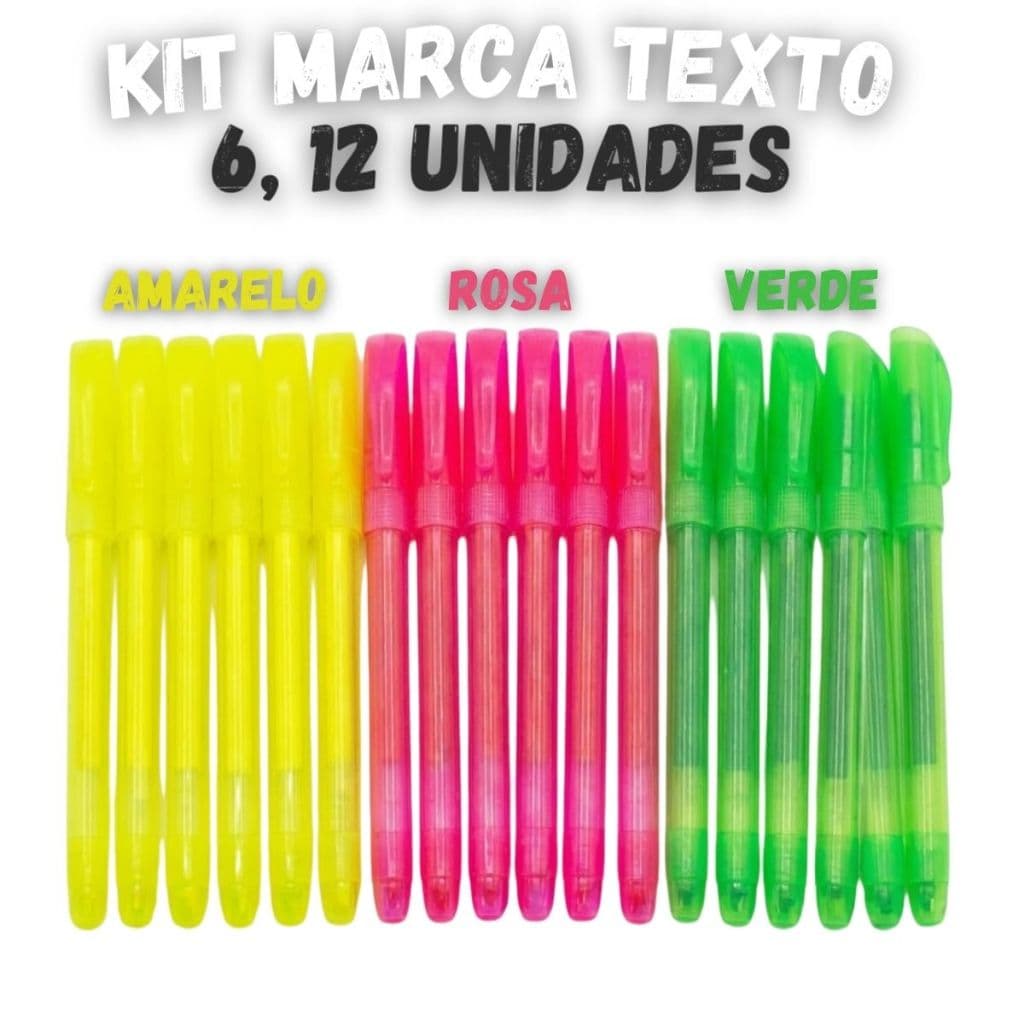 Kit Marca Texto Neon 6 12 Unidades Amarelo Rosa Verde Material Escolar Escritório