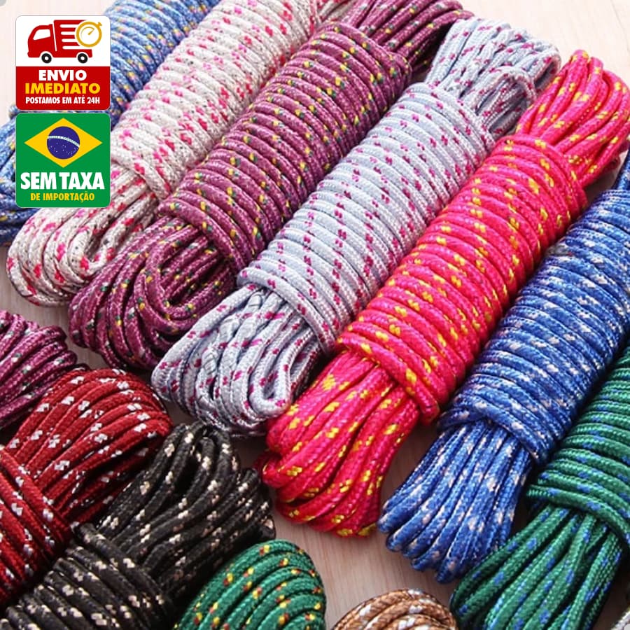 Kit com 2 Cordas de Nylon 15m ou 20m Multiuso para Varal Teto Parede Alta Resistência