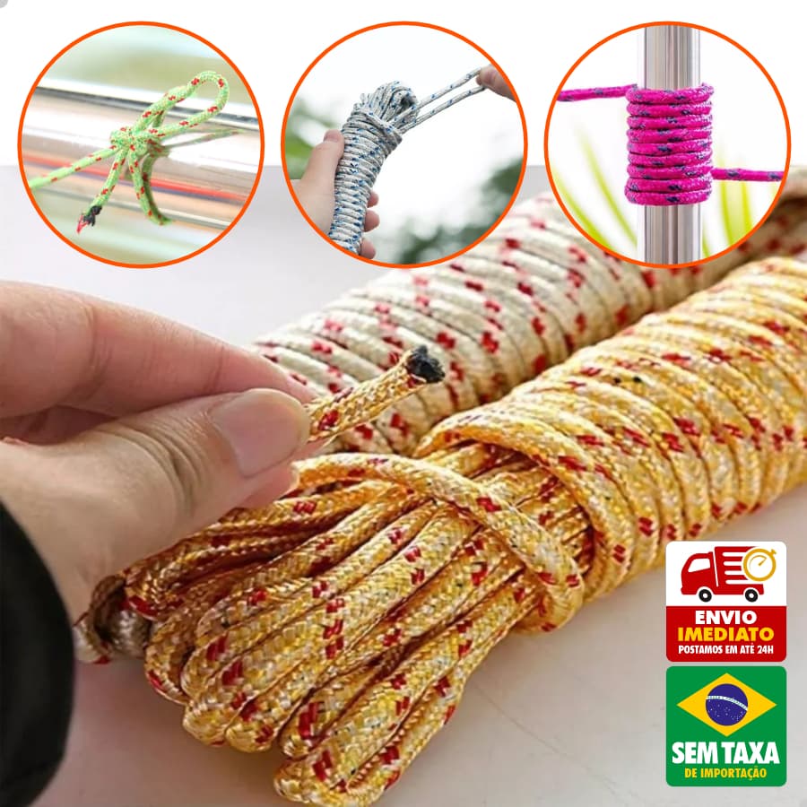 Kit 2 Cordas Nylon 5mm 15m ou 20m Multiuso Varal Amarração Super Forte Durável
