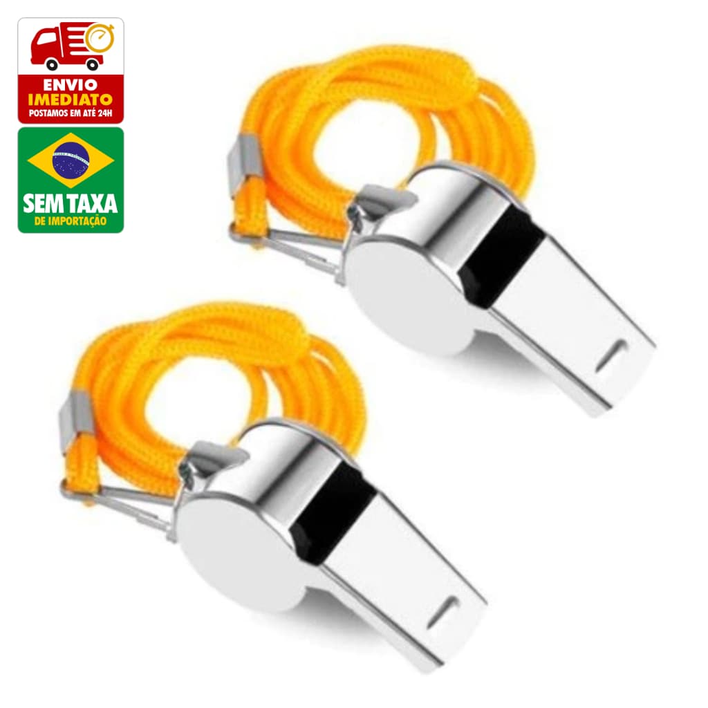 Kit 2 Apitos Profissionais Metal com Cordão para Árbitros Futebol Esportes Eventos