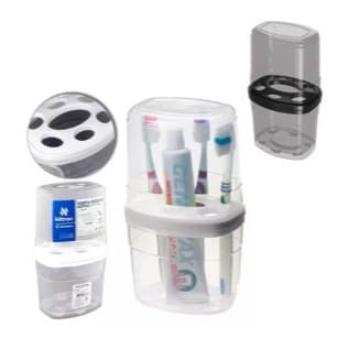 OFERTA Porta Escovas e Pasta de Dente Organizador de Pia Multiuso Com Tampa e Divisórias 20cm Nitron