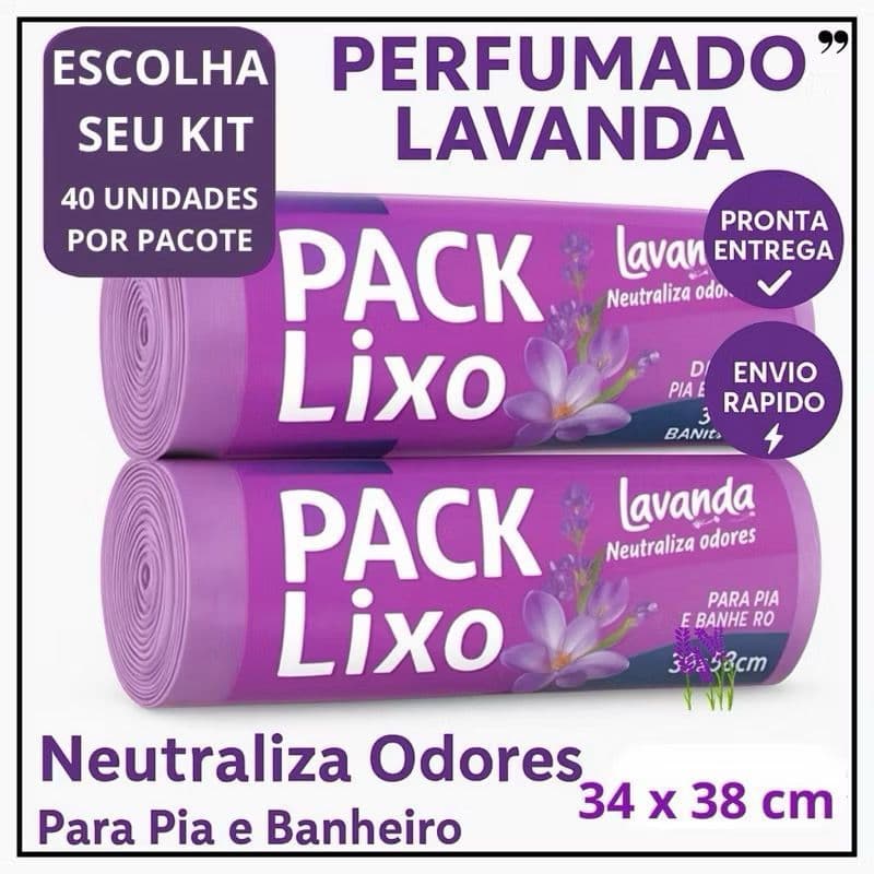 Saco de Lixo Perfumado Lavanda 34x38cm  Anti odor para Banheiro e Pia