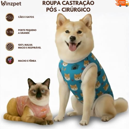 Roupa Pós Cirúrgica Estampada Pet – Confortável, Segura e Antilambidas | Cães e Gatos