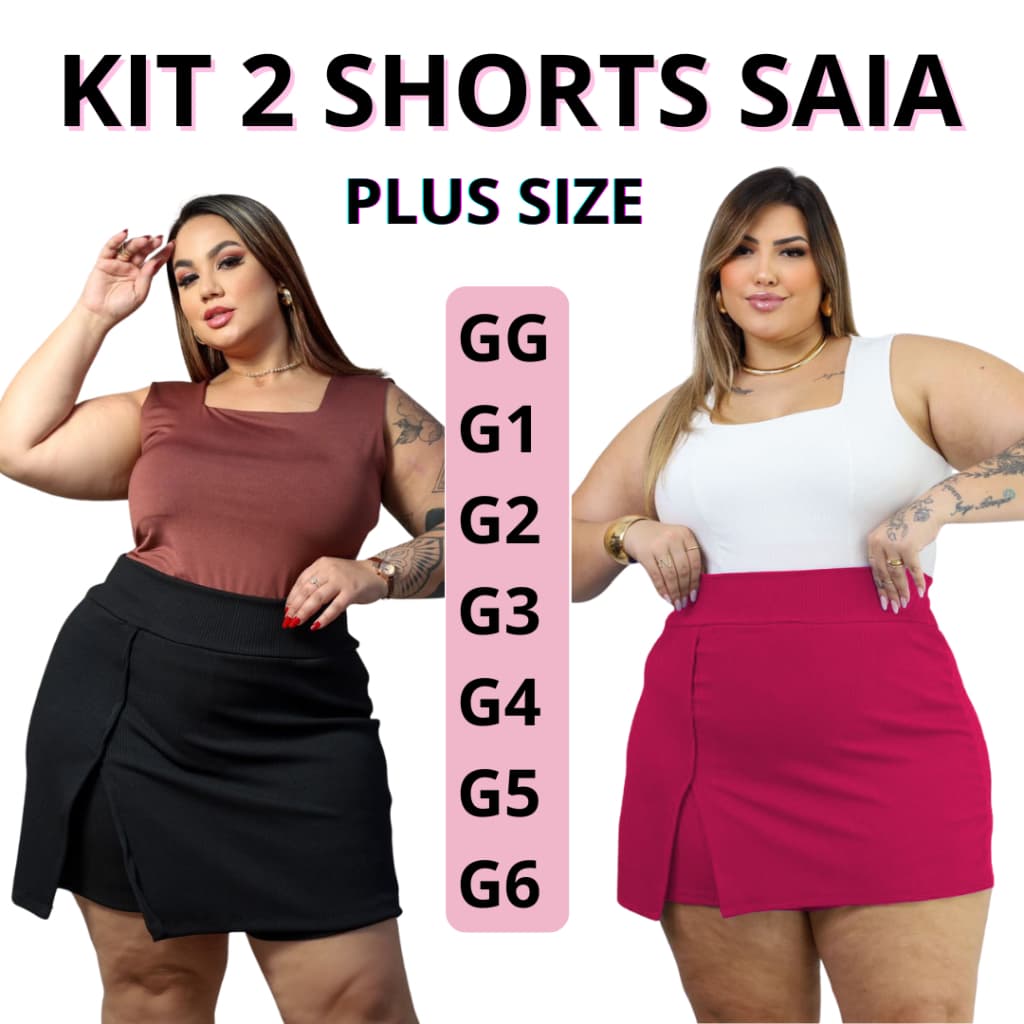 KIT 2 SHORTS SAIA ANARRUGA PREMIUM PLUS SIZE VERÃO G1 AO G6 ZERO TRANSPARÊNCIA