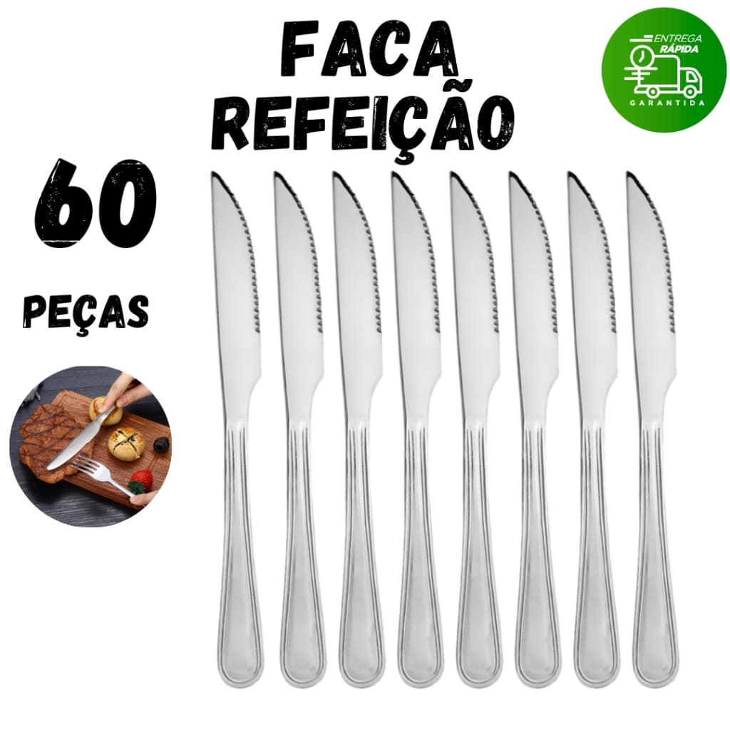 Kit 60 Facas Ponta Fina em Aço Inox Alta Qualidade Premium Para Restaurantes Bares Buffet Eventos