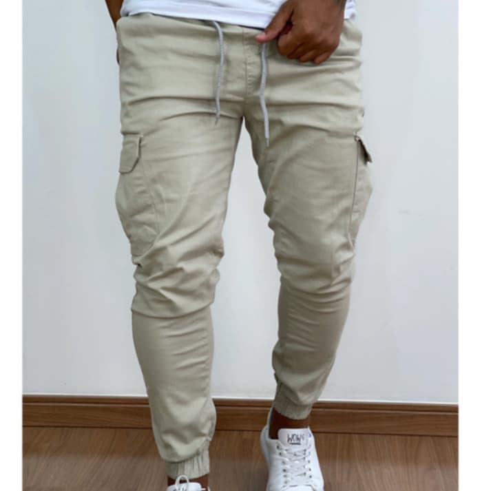Calça Cargo Jogger masculina Com ELASTICO  6 Bolsos