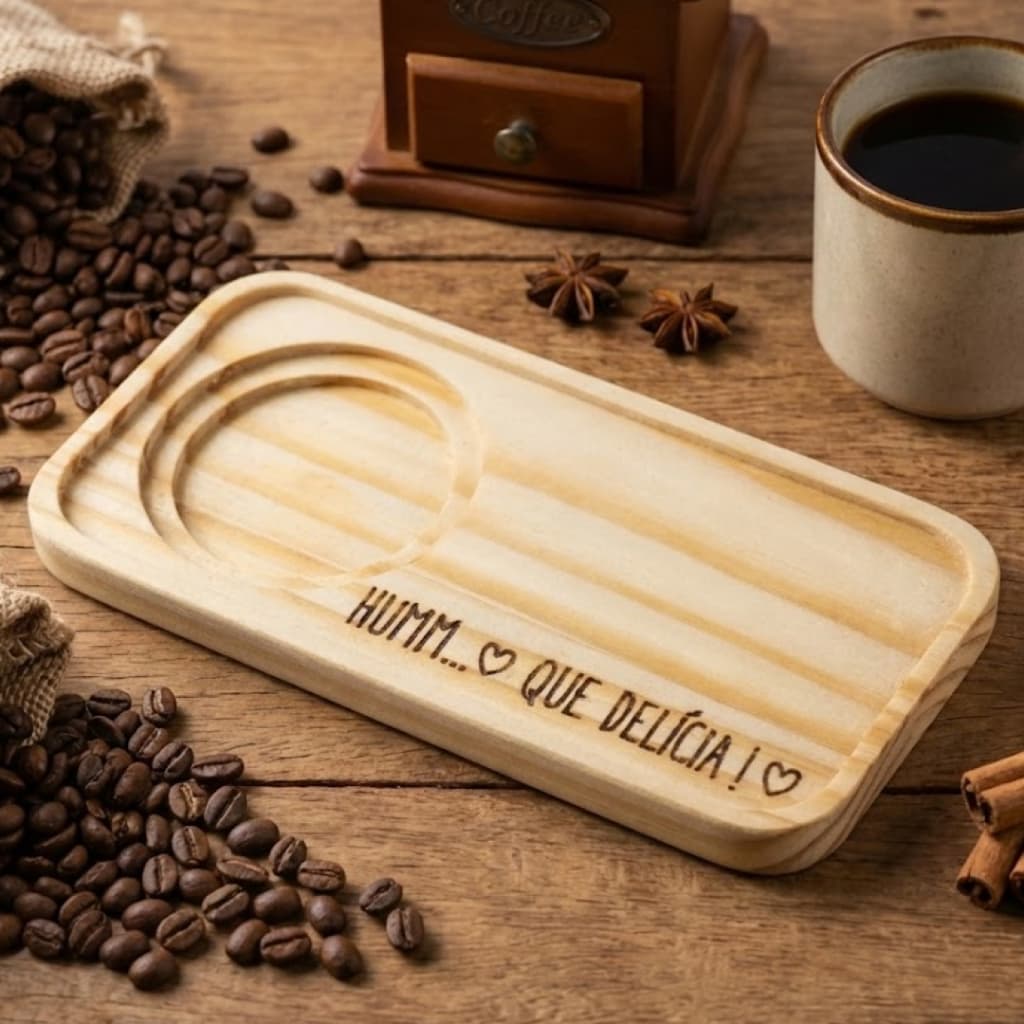 Pires de Madeira Pinus Retangular 18x9 Porta Xícara Café Chá Artesanal Rústico Suporte Decoração