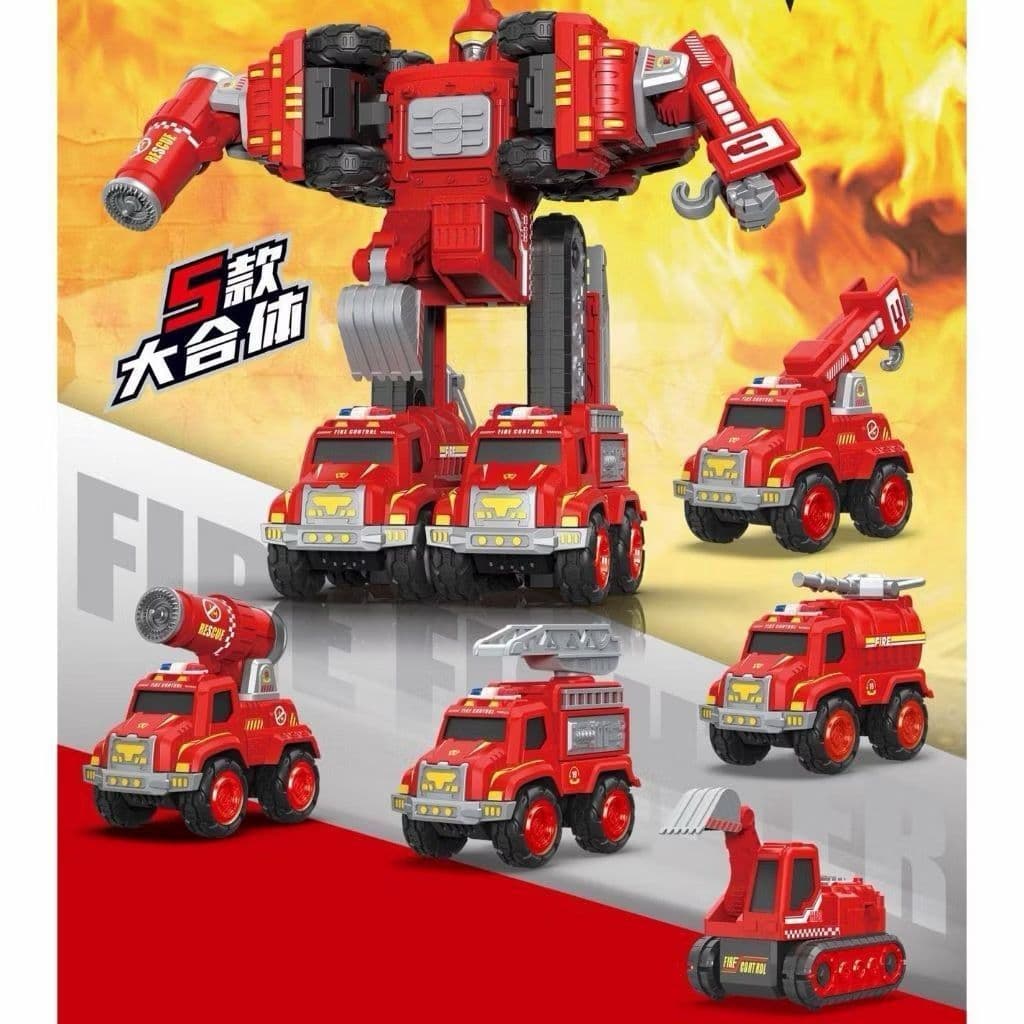 Robô Caminhão Brinquedo 5 Em 1 Monta Desmonta, Robô Construção, Robô Bombeiro