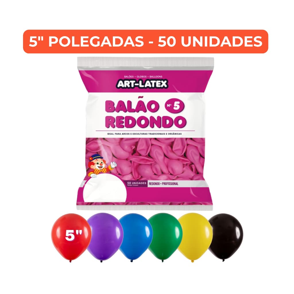 Balão Redondo Art Latex 5" Cores Variadas Pacote com 50 Unidades para Decoração