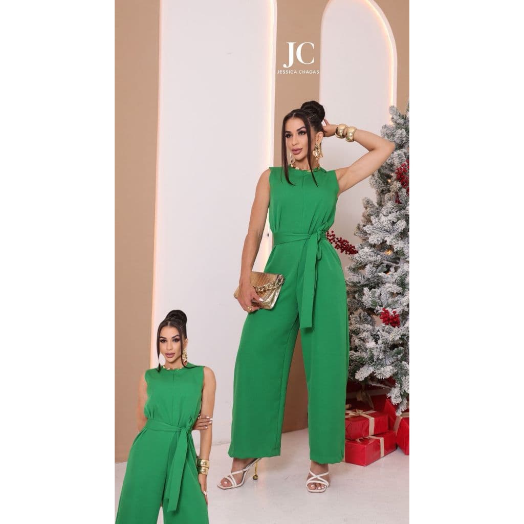 Macacão Feminino longo Social alfaiataria con faixa  na cintura elegante