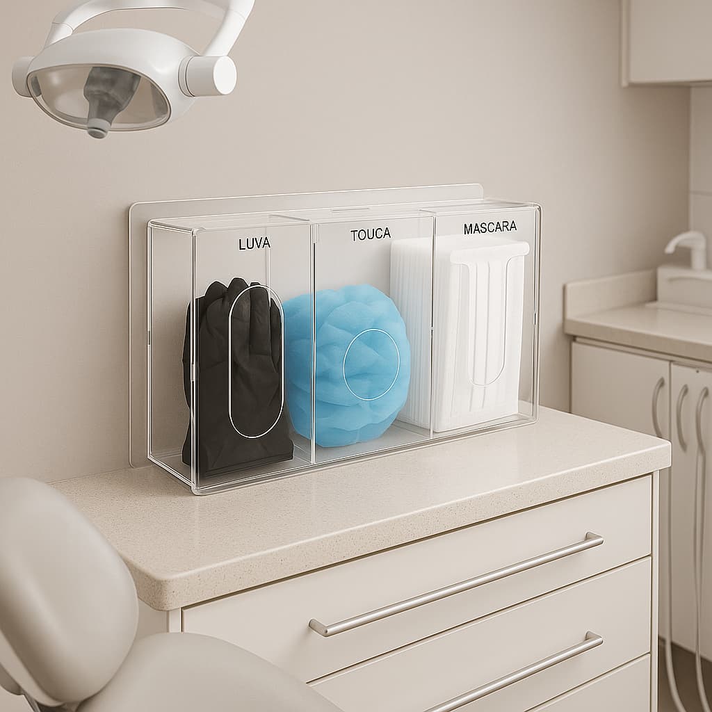 Caixa Acrílica Porta Luvas, Máscaras, Toucas e Lenços