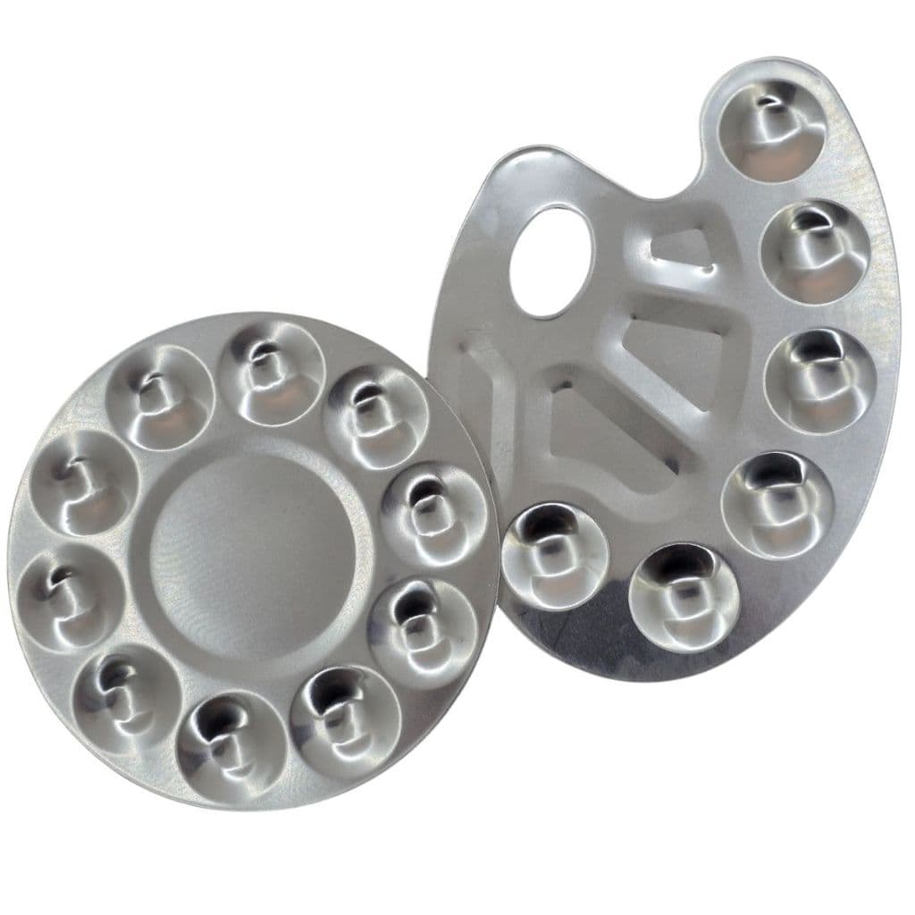 Paleta de Tinta Alumínio 10 Cavidades 17cm Godê Redondo Para Tintas Aquarela, Óleo, Acrílica