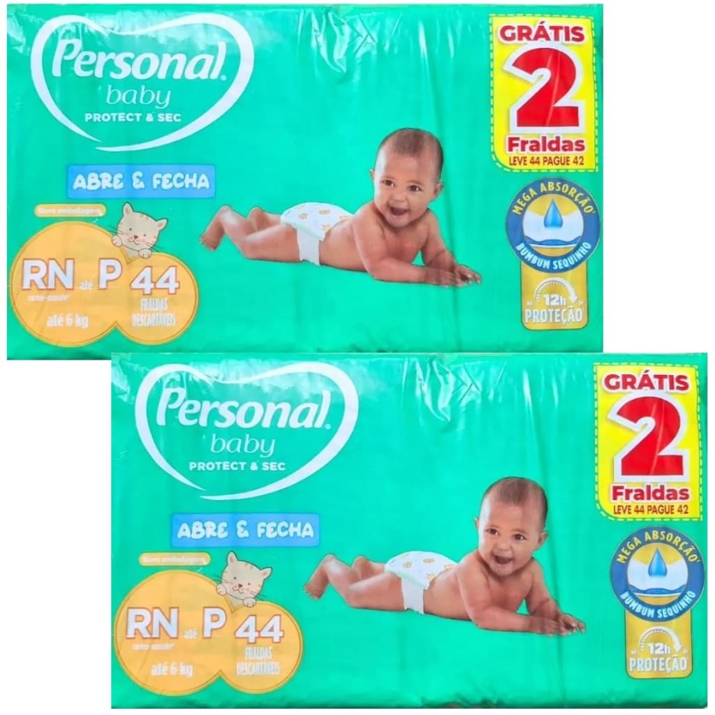 Kit 2ptes Fralda Personal Baby até 6 Kg P 44un cada - Total 88un MEGA