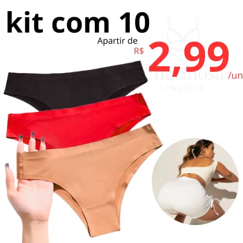 Kit 10 Calcinha Sem Costura Corte a Laser Tanga Não Marca Lingerie Feminina