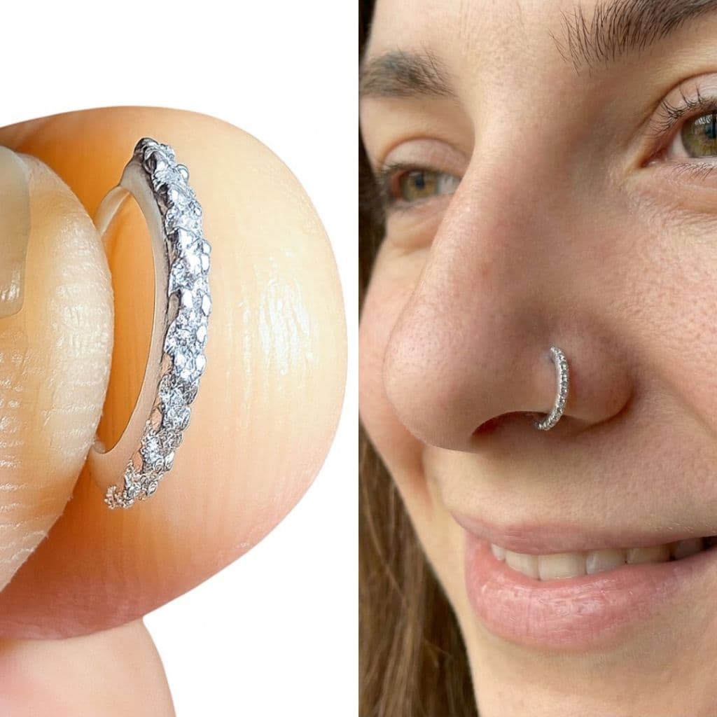 Piercing Argola Nariz Cravejada Prata 925 Zircônias 7mm Torção