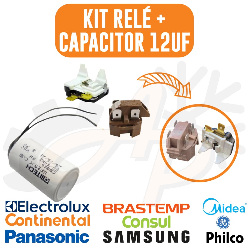 KIT RELÉ PTC + PROTETOR TÉRMICO PTC + CAPACITOR 12UF COMPRESSOR GELADEIRA FREEZERS - 4 PINOS 127V