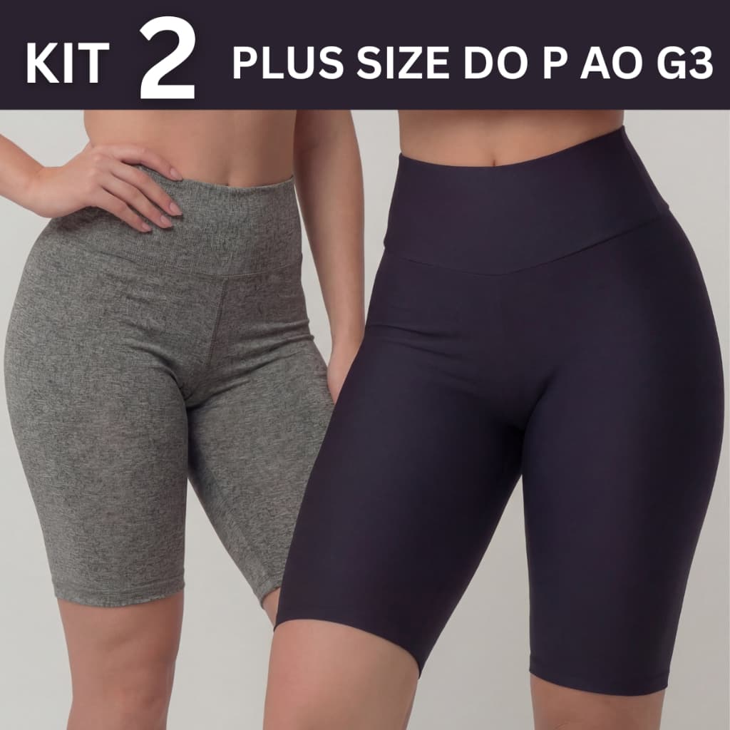Kit 2 Bermuda Legging Ciclista Lisa Cós Alto Academia Fitness Plus Size Cintura Alta