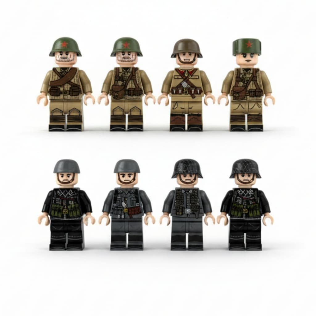 8 Soldados com Uniformes Segunda Guerra Compatíveis com Blocos de Montar