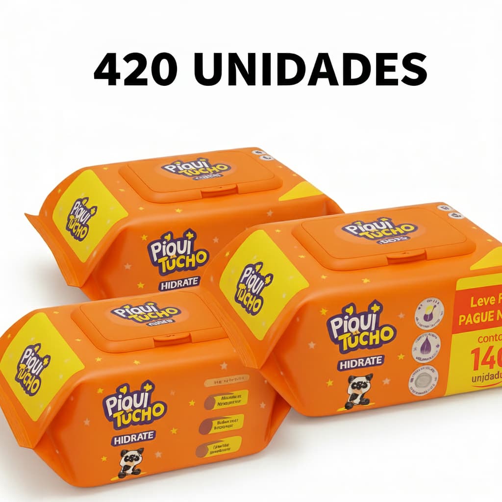 Toalha Umedecida Piquitucho Hidrate – Kit com 3 Pacotes (140 unidades cada)