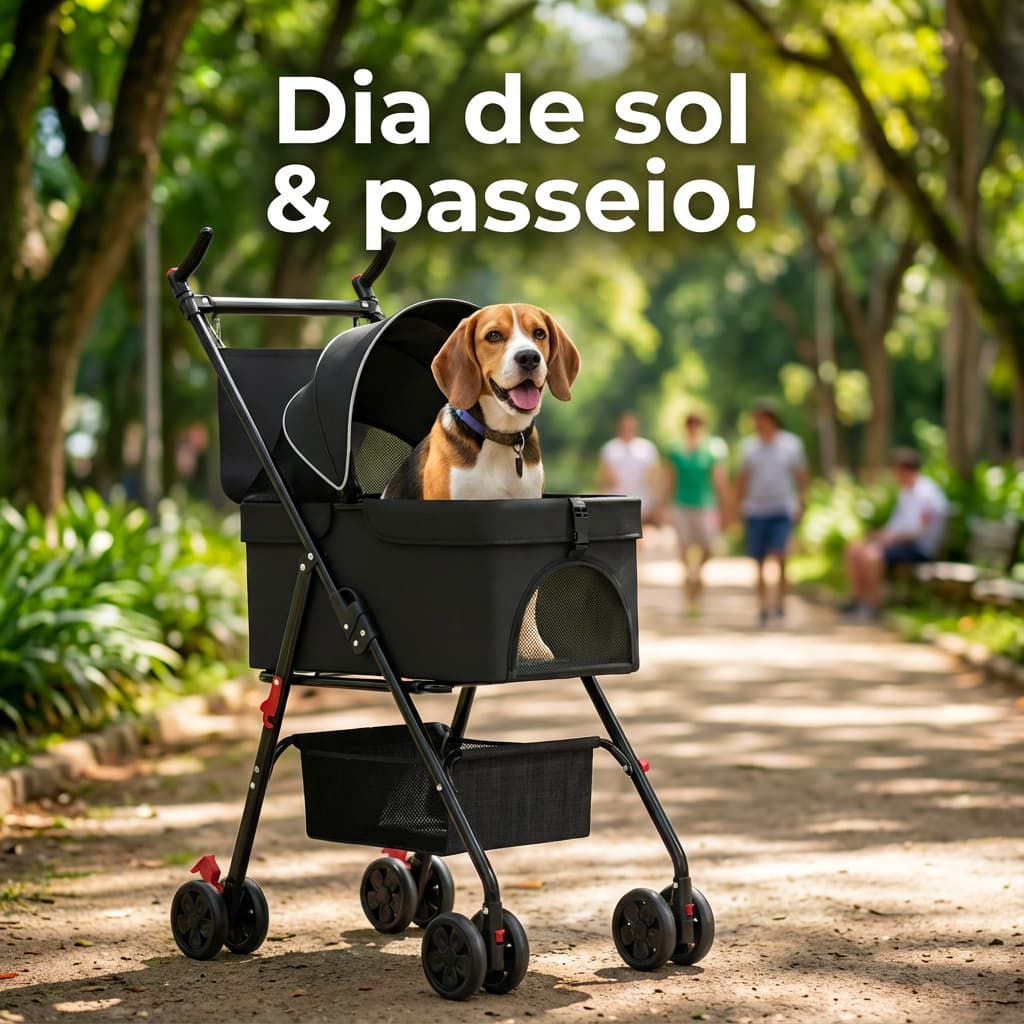 Carrinho Pet Dobrável – Leve e Portátil p/ Cães e Gatos, Ideal p/ Passeios