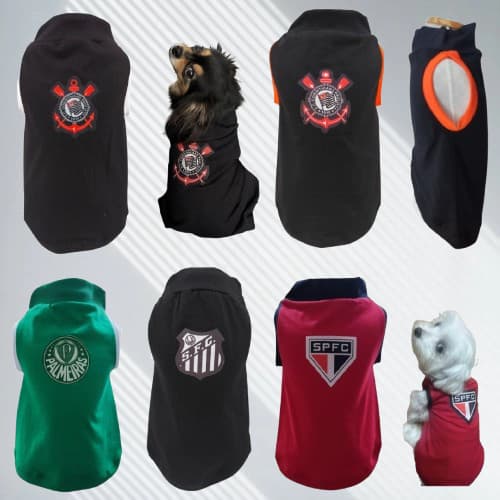 Roupinha Pet de Time de Futebol para Cachorro Cães Gatos Camiseta Pet Time Cães e Gatos