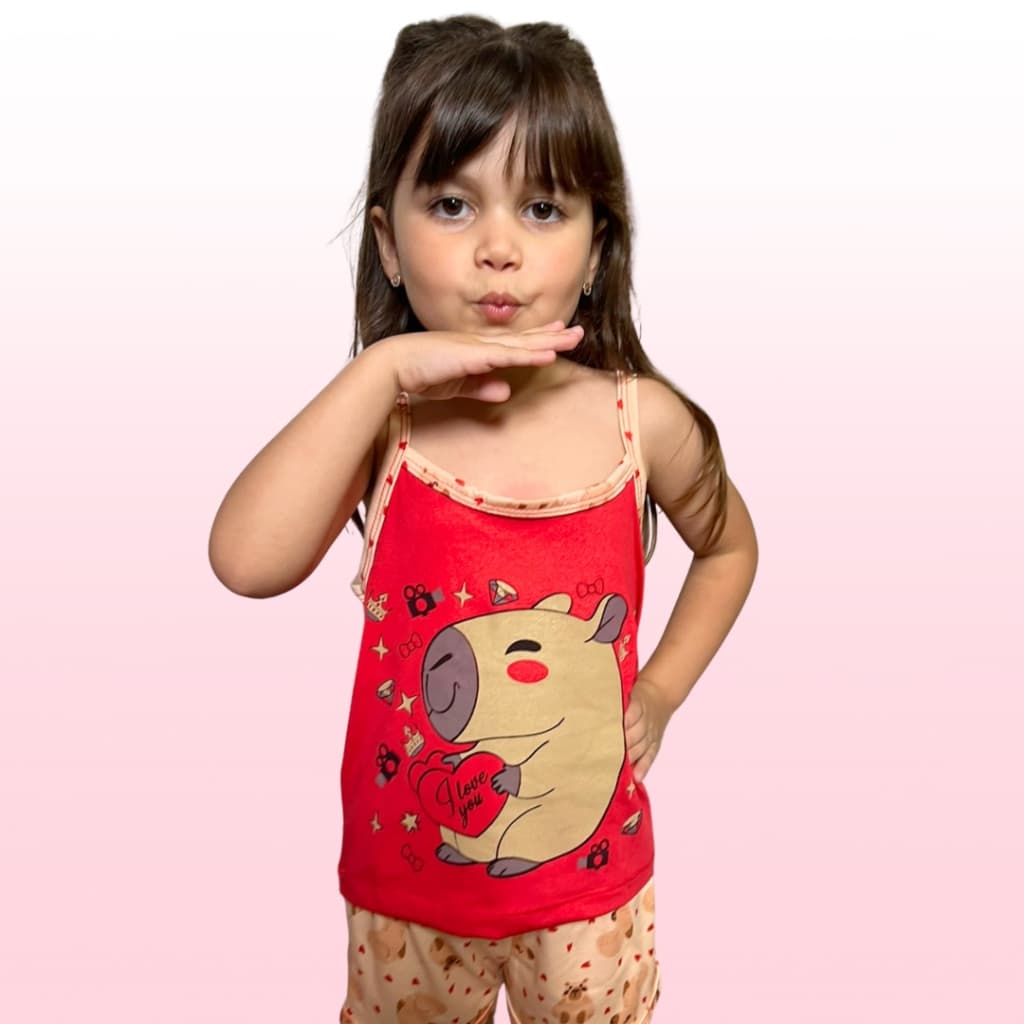 Baby Doll Infantil Stitch e Capívara Confort Conjunto Short Doll Verão Pijama