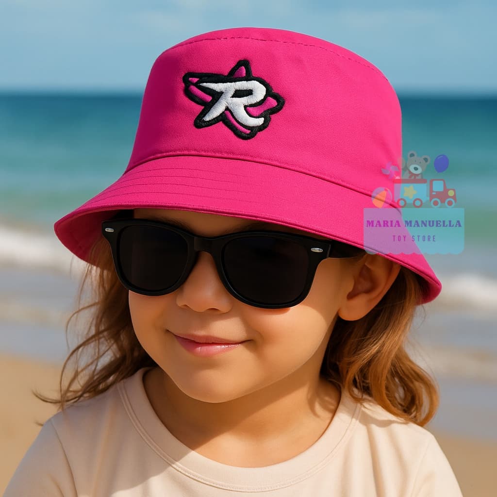 Chapéu de Praia + Óculos Infantil Os Rosas Unissex Bucket Ajustável Personagem Proteção Sol Calor Moda Verão Top