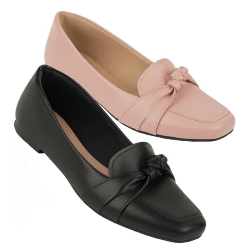 Sapatilha mocassim feminina básica laço nó bico quadrado