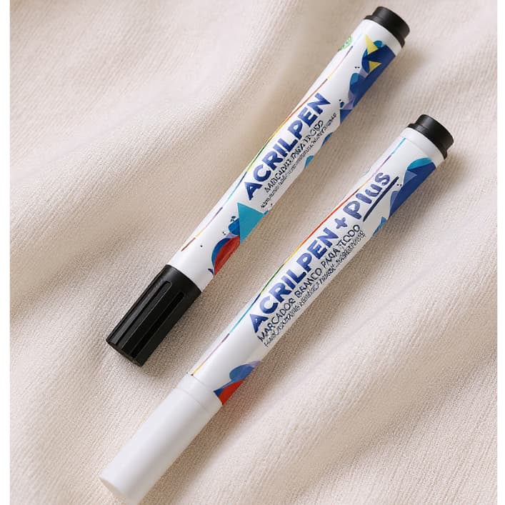 Caneta Para Tecido Acrilpen Acrilex - Kit Branco e Preto