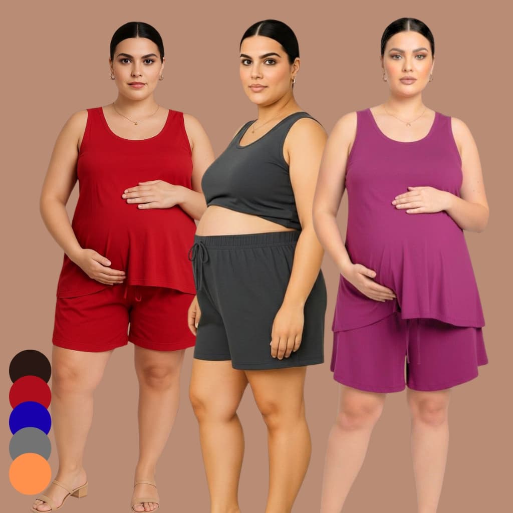 Conjunto Gestante Soltinho Regata e Short Leve Plus Size