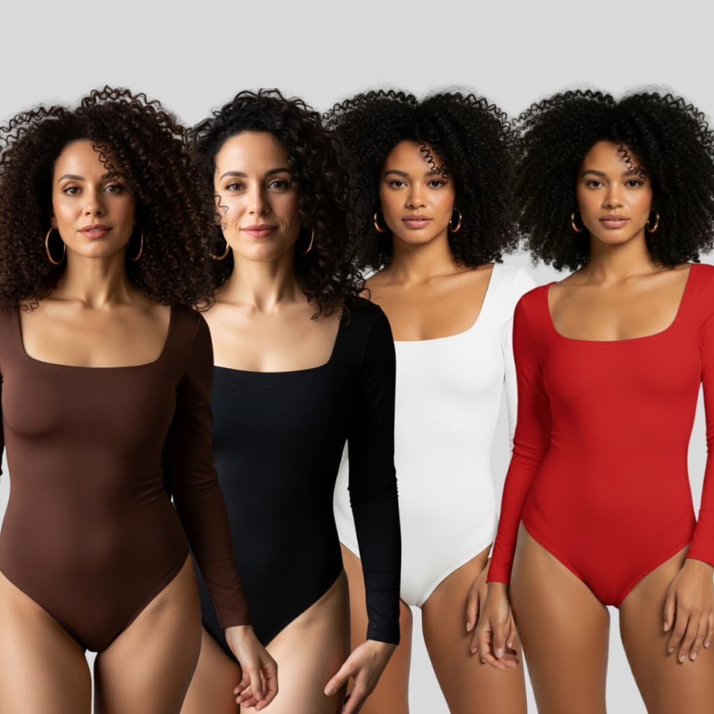 Kit Body Manga Longa Decote Quadrado Casual Feminino Tendência Blogueira Moda Gringa