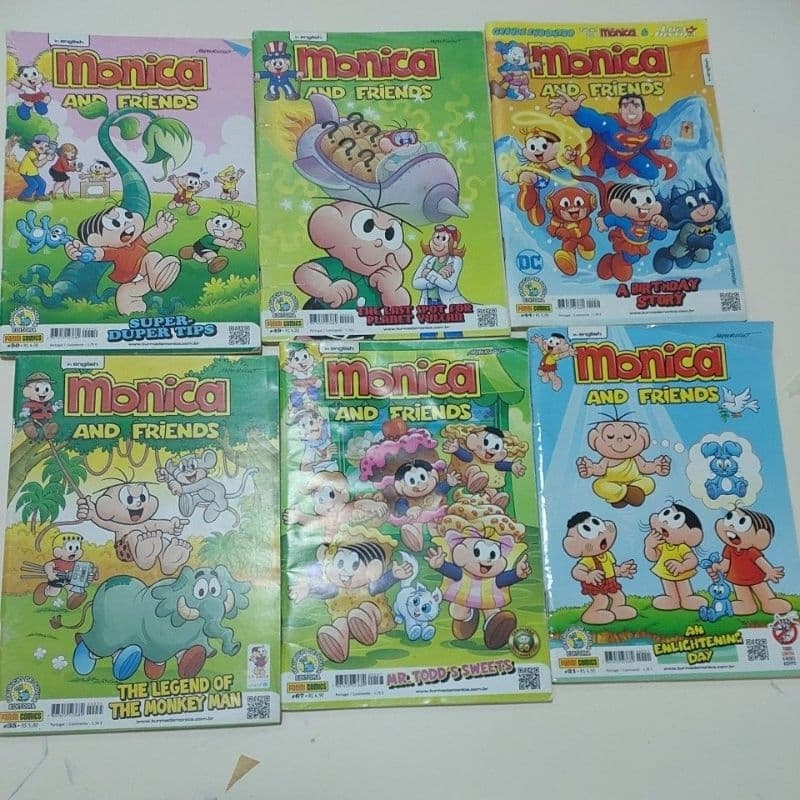 Mônica and friends kit c/6 edições inéditas sem repetições em inglês grátis 2 edições  em espanhol