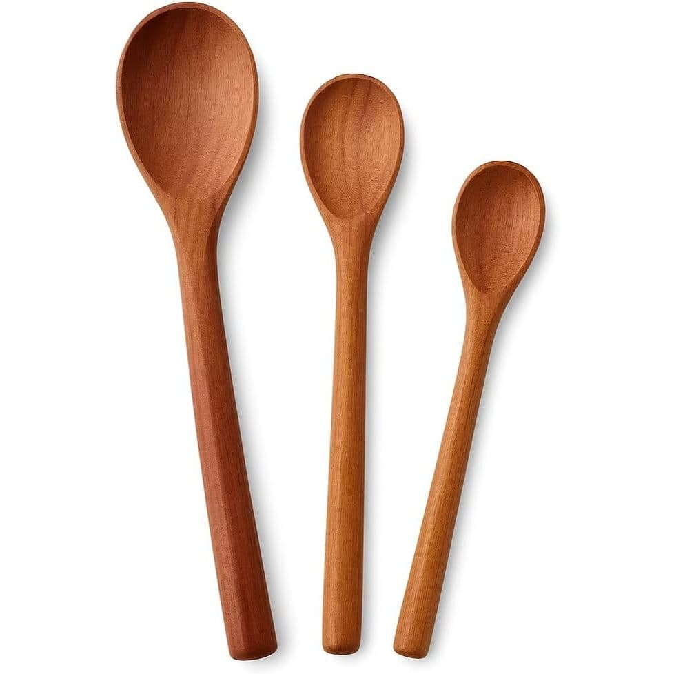 Kit 3 Colheres de Pau Madeira Bambu p/ Cozinha (26cm 32cm 36cm) Utensílios Cabo Longo