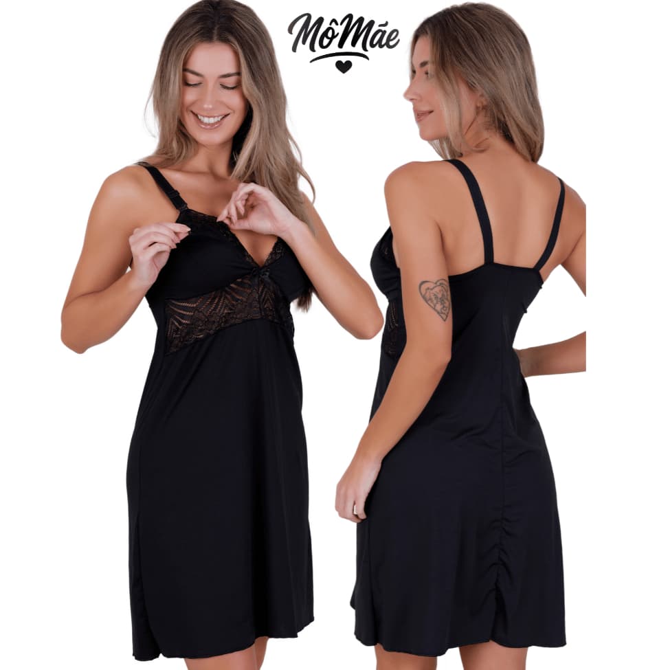 Camisola Amamentação De Abotoar Com Sutiã Abre Fácil Saída de Maternidade Linha Noite