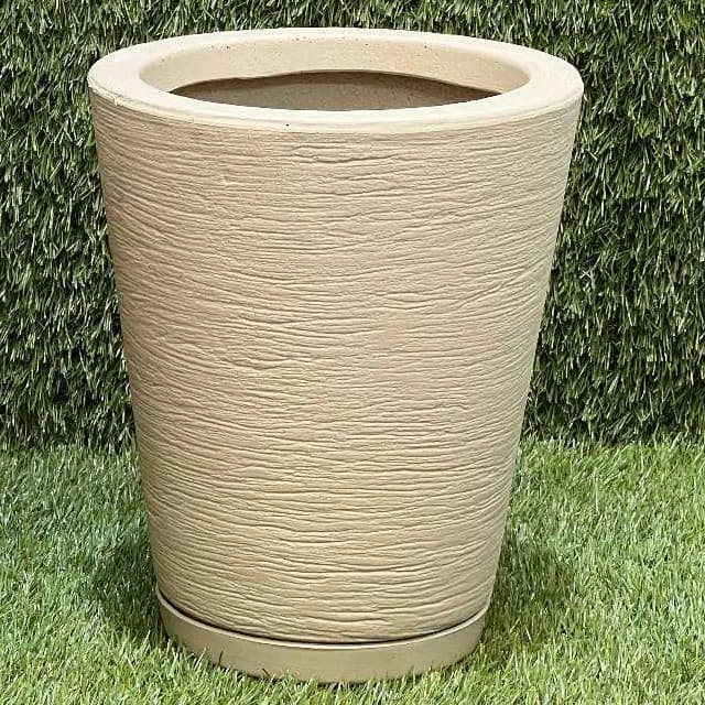 Vaso para Planta Decorativo Redondo Cone Bojo Grafiato Escovado N°1 Luxo Moderno com Prato