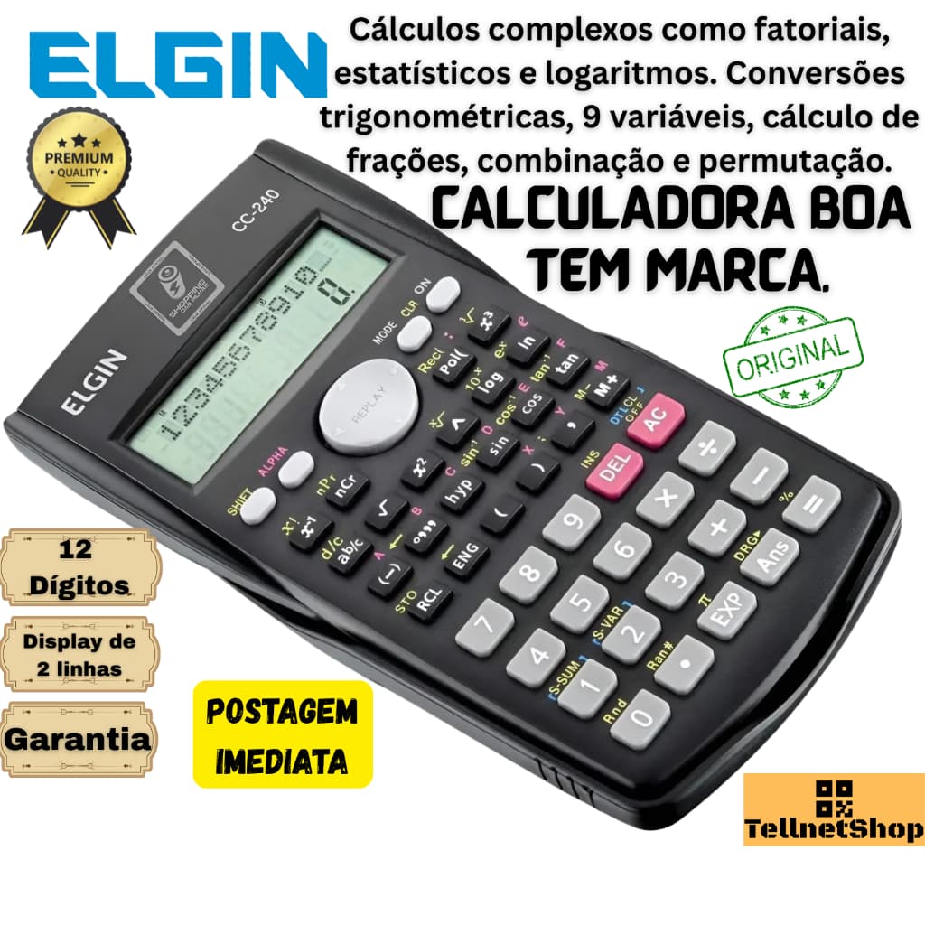 Calculadora Científica CC240 240 Funções Display Duplo Elgin Cálculos Fatoriais, Estatísticos