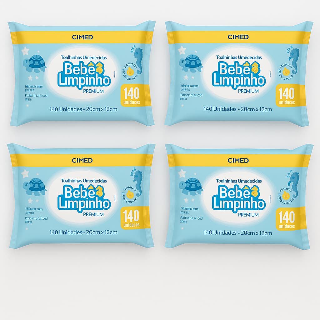 KIT 4 TOALHAS UMEDECIDAS BEBE LIMPINHO PREMIUM 140UN - CIMED