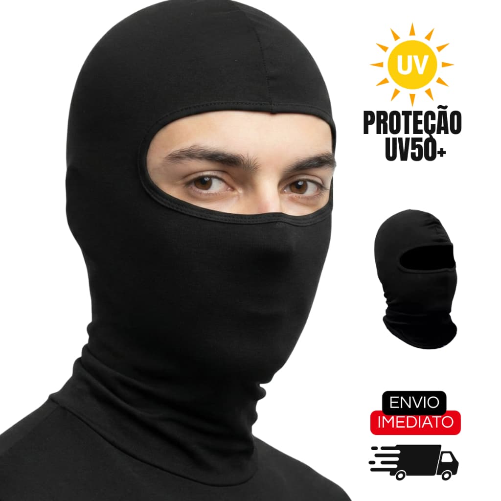 Touca Balaclava Ninja Preta UV Motoqueiro Corrida Esportes Unissex Frio Vento Poeira Calor